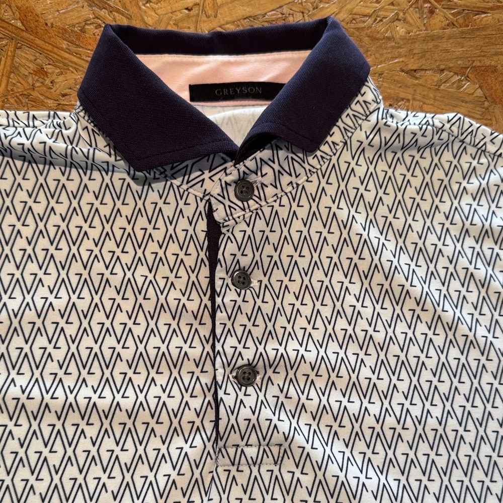 Greyson Men's Geometric Polo Shirt - Navy and White